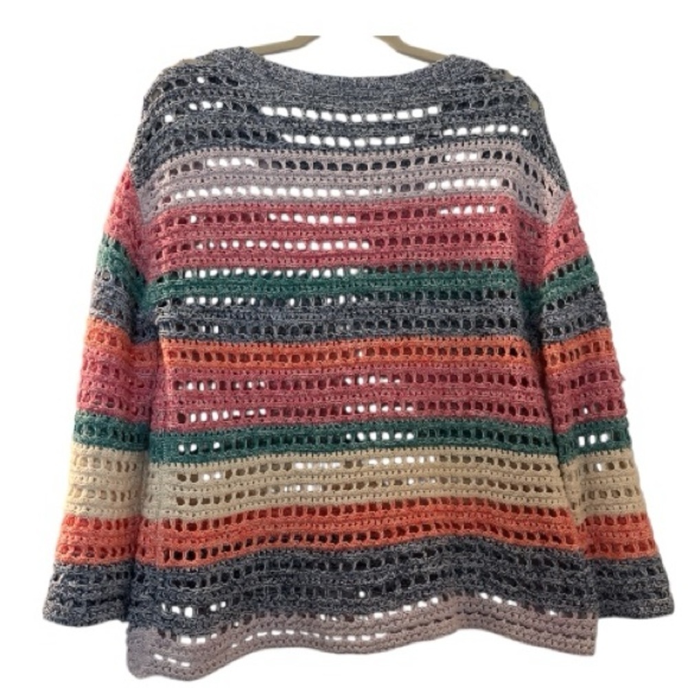 GAP open weave crocheted sweater, size M, bell sleeves, muted colors, loose fit - Picture 4 of 7